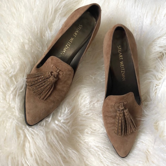 Stuart Weitzman Broom Brown Tassel Suede Block Heel Pumps - Picture 2 of 10